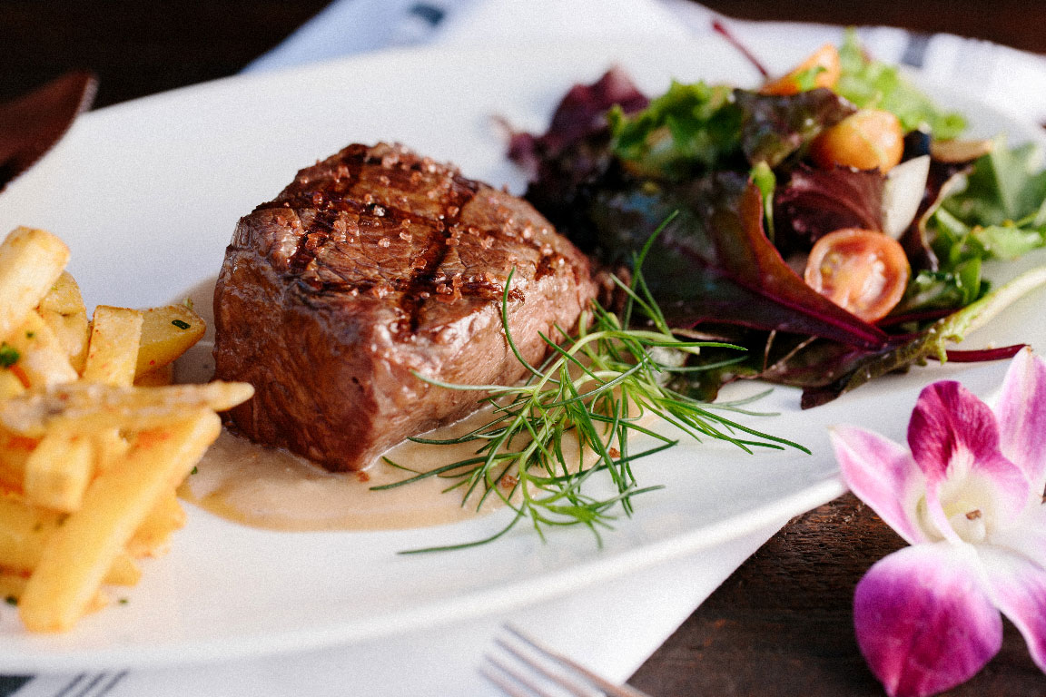 A colorful dinner served at a Waikiki restaurant
