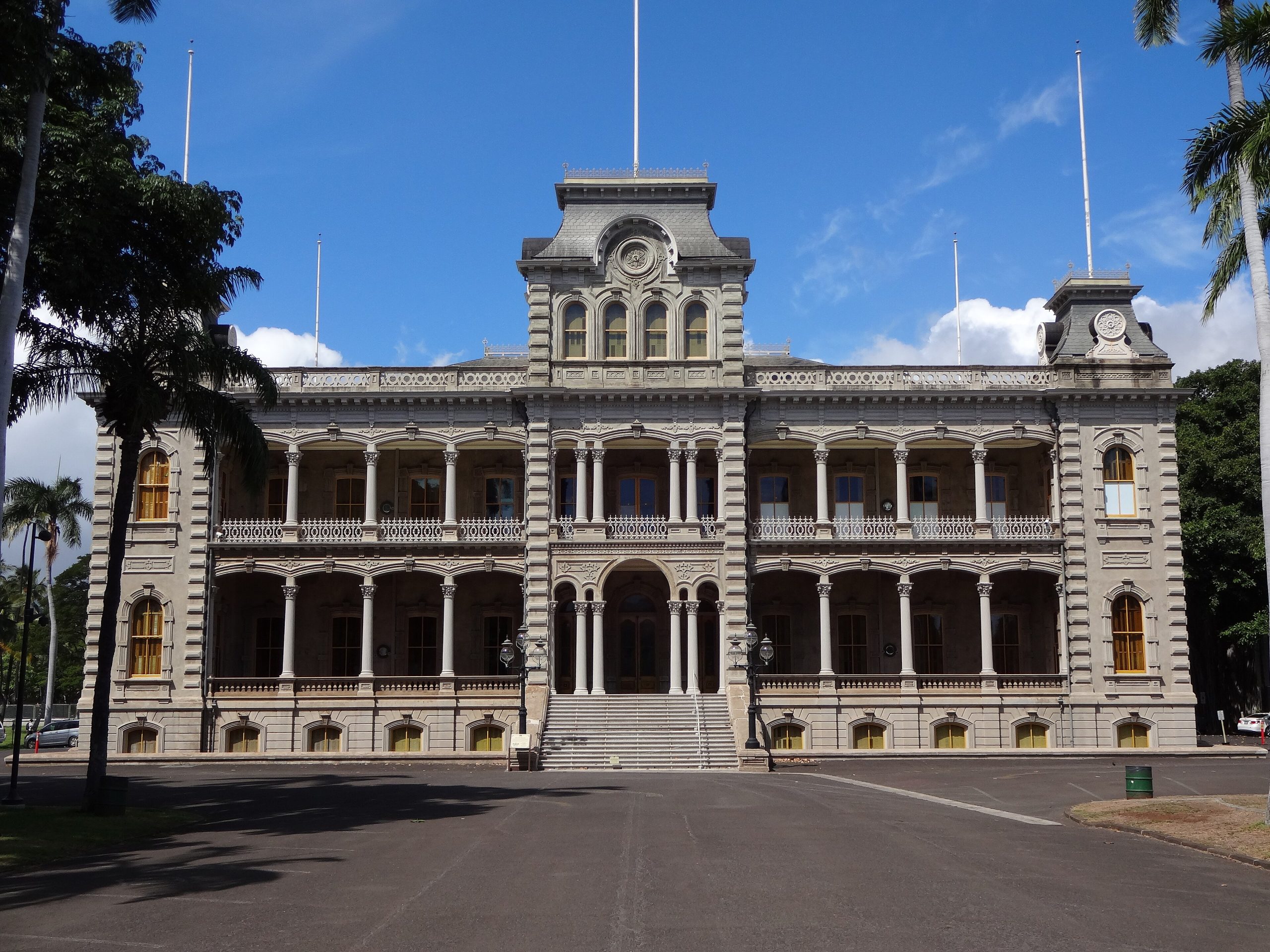 ʻIolani Palace surrounded by royal grounds in downtown Honolulu
