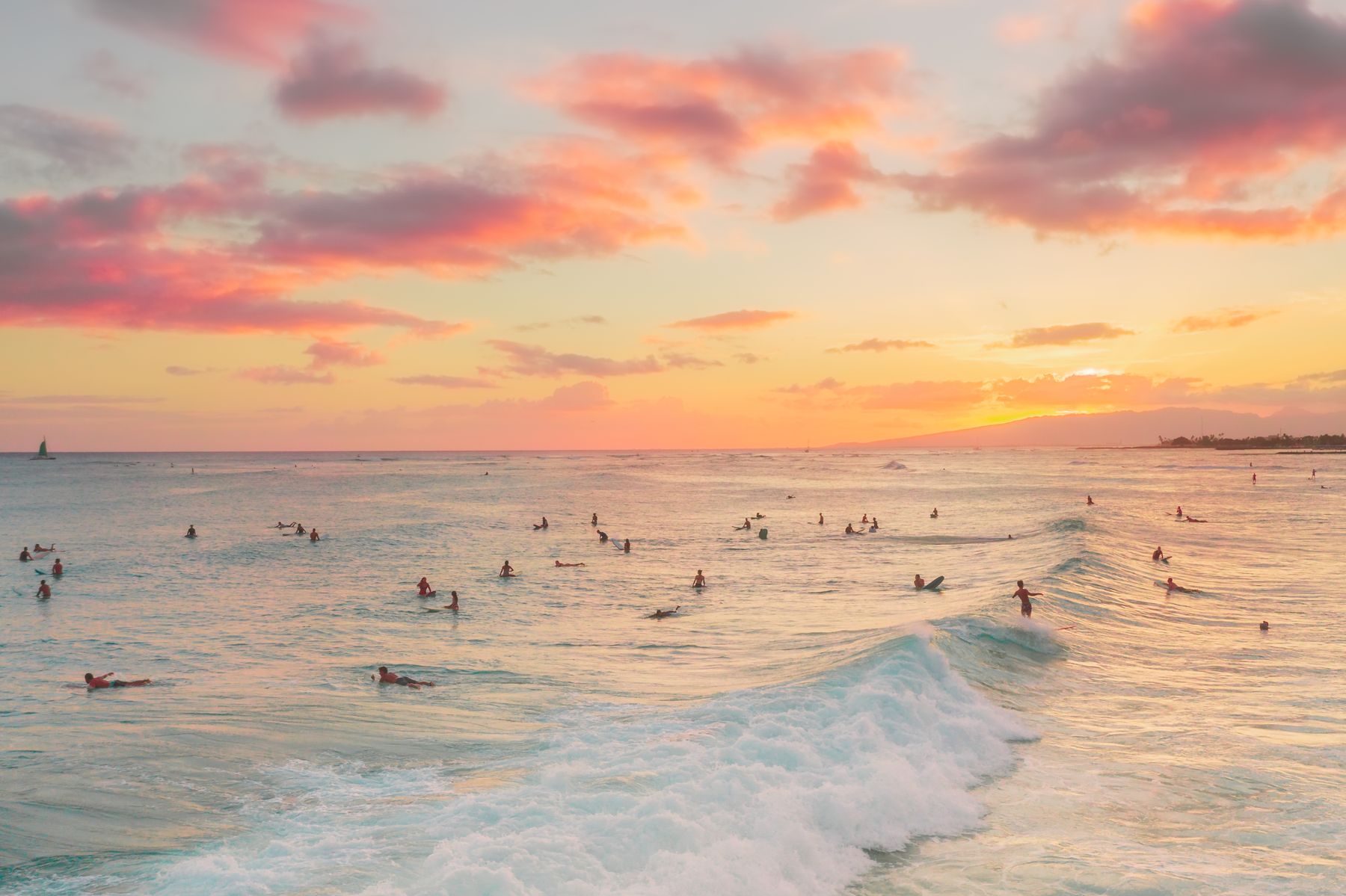 Sunset over Waikiki water
